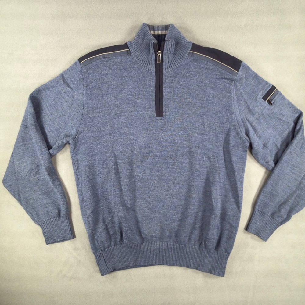 Paul & Shark Yachting Mens Blue 100% Wool Quarter Zip Sweater Size L Italy